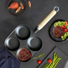 Non Stick Frying Pan, 4-Hole Medium-Sized Frying Pan, Induction Cooker, Healthy Cooking Pan With Wooden Handle, Frying Pan, Egg Frying Pan, 4-Cup Pancake Pan, Suitable For Breakfast, Suitable For Gas Stoves And Induction Cookers, Easy To Clean Non Stick Pan, Family Dinner Supplies, Party Supplies - Black - View 7