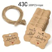 100Pcs/Pack Thank You For Your Tags And Ropes, Party And Holiday Decoration Kraft Paper, Gift Tag Tags, DIY Handmade Thank-You Tags, Holiday Gift Tag Tags, Party And Wedding Decoration, Blank Tags, Holiday Party Decoration, Christmas Gift Tag Tags