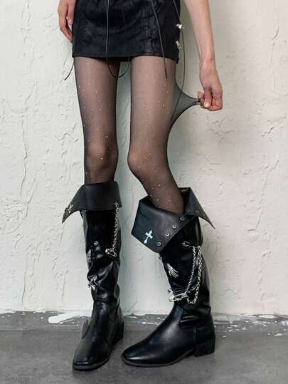 1pc Glittery Dark Vintage Style Sexy Y2K Black Pantyhose