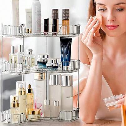Hộp đựng mỹ phẩm cao cấp 3/2 tầng, kệ trang điểm hình tam giác, hộp đựng mỹ phẩm và son môi bằng nhựa trong suốt, kệ đựng mỹ phẩm nhiều tầng, kệ đựng nước hoa, thích hợp để đựng nước hoa, son môi, kem nền và các sản phẩm chăm sóc da trong phòng tắm hoặc bàn trang điểm.
