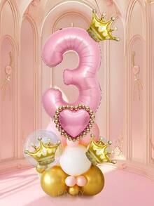 25pcs/Set Royal Princess Theme Luxury Party Decoration Balloon Set - Includes 32-Inch (Approx. 80cm) Deluxe Number Balloons (0-9 Silver/Pearl Pink/Purple/Gold), 18-Inch Clear Balloons, 10-Inch Romantic Heart Balloons (Red/Purple/Pink/Blue), And Exquisite Mini Balloons (Gold Crown/Silver Crown/Shell/Rose/Snowflake), Perfect For Frozen, Ice Palace Theme/Underwater Kingdom Theme/Magic Castle Theme/Rose Garden Theme And Other Royal Princess Style Celebrations, Baby Shower - Multicolor - View 7