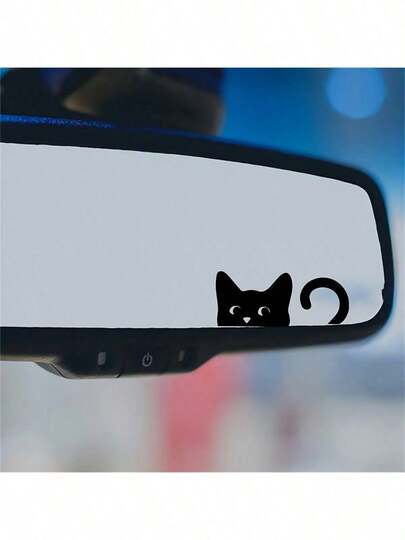 1pc Adorable Cat Vinyl Decals - High Gloss, Self-Adhesive, Elegant Design For Car Rearview Mirrors, Makeup Mirrors & Computers Mirror Wall Wall Decor Room Decor Wall Mirror Mirror For Room Home Decor Bathroom Decor Living Room Decor