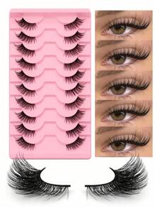 10 Pairs Separate Half-Eye False Eyelashes, 3D Faux Mink Natural & Thick Eyelashes Extending Outward, Suitable For Girls Parties And Galas - Black - View 5