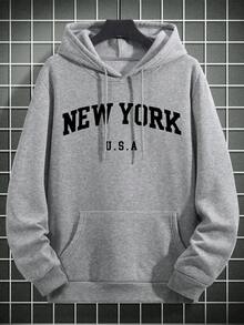 Moletom com capuz masculino Zrgoth, novo modelo com estampa inspirada no estilo urbano europeu e americano de Nova York, modelo pulôver folgado com bolso canguru, peça casual e moderna para outono/inverno. - Cinza - Ver 5