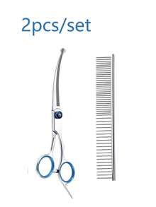 Bộ 4 kéo cắt tỉa lông thú cưng chuyên nghiệp, kéo cong màu hồng, kéo răng, kéo thẳng, lược và bàn chải bằng thép không gỉ - Hồng - Xem 21