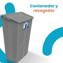 Bote de basura 40L 2 en 1 recogedor tapa balancín plástico basurero cocina baño hogar resistante tapa cierre práctico organización residuos separación limpios funcionalidad eficiente fácil limpiar - Gris - Ver 3