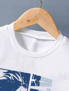 Setelan Musim Panas untuk Anak Laki-Laki Usia Remaja: Kaos Lengan Pendek Bergambar Kartun dan Celana Pendek - Biru - View 3