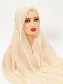 1 件穆斯林女士雪纺速效头巾，带附帽，休闲祈祷头巾，莫代尔头巾，带磁扣，适合所有季节 - 磁扣懶人圍巾筒帽一體頭巾 - 查看 17