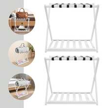 Foldable Luggage Rack, 2-Piece Bamboo Luggage Rack, Capable Of Carrying 35-40kg, Suitable For Short-Term Rental, 25.2 * 15.35 * 22.83 Inches - 白色 - 查看 7