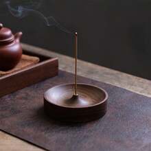 1pc Wooden Incense Holder, Round Incense Burner Tray For Home Use - Multicolor - View 1