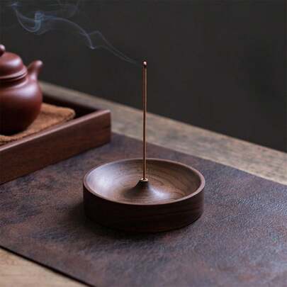 1pc Wooden Incense Holder, Round Incense Burner Tray For Home Use