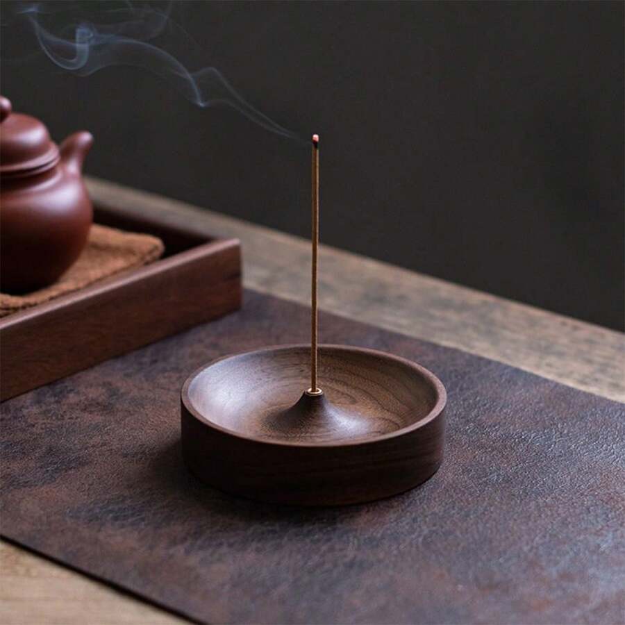 1pc Wooden Incense Holder, Round Incense Burner Tray For Home Use - Multicolor - View 1