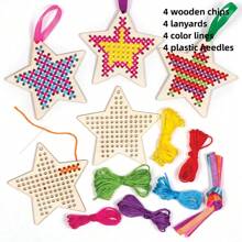 12pcs/Set Embroidery Kit Cross Stitch Bookmark Wooden Bookmarks Tools Wood Hollow Out Cross Stitch Kits Handmade Children Craft