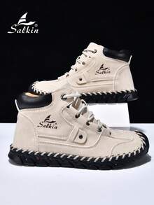 Salkin Herren handgenähte Modestiefel, einfach und stilvoll beige Schnürstiefel, geeignet für Outdoor-Wanderungen, Autofahren und den Alltag. Eine Must-Have Wahl für erfolgreiche Männer, mit bequemen Innensohlen, strapazierfähigen und rutschfesten Gummisohlen, in verschiedenen Farben und Größen erhältlich