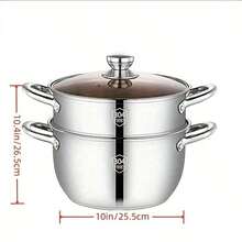 2layers Stainless Steel Steamer, SUS304 Material. Suitable For Making Soups, Seafood,Stews, Cream Soups And Small Cooking Pots, Gas Stoves And Induction Cookers Can Be Match - Silver - View 12