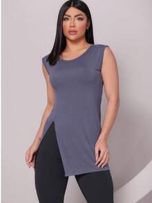 Women's Long Line Machão Tank Top With Opening P To GG Academia Fitness - 灰色 - 查看 3
