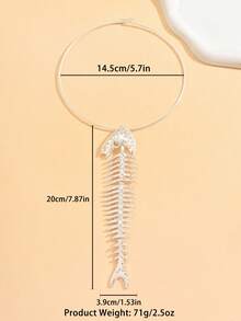 1 chiếc vòng cổ mặt đá quý thủy tinh khảm xương cá phóng đại, vòng cổ choker dự tiệc thời trang cao cấp, phụ kiện trang phục & quà tặng - Bạc - Xem 7