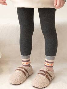 女童纯色打底裤，保暖紧身裤，学院风，加厚保暖内衬七分裤，适合秋冬季穿着 - 杏色 - 查看 19