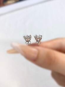 1 đôi bông tai hình bông tuyết 0,5-1,0CT bông tai kim cương Moissanite S925 bông tai cưới bằng bạc Sterling bông tai đính hôn trang sức sang trọng làm quà tặng cho các cô gái phụ nữ kỷ niệm - Bạc - Xem 3