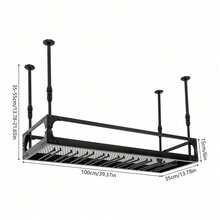 GDAE10 Portabottiglie da soffitto, portabottiglie da vino, mensola decorativa in ferro retrò sospesa, mensola sospesa regolabile in altezza fino a 50 kg per bar, caffetteria, cucina, nero (100 * 35 * 35-55 cm)