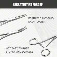 2pcs Professional Stainless Steel Tweezers - Precision Straight/Curved Tip Hemostatic Forceps, Suitable For Fishing, Pet Grooming And Outdoor Use - Metal Pliers, No Electricity Required - Silver - View 4