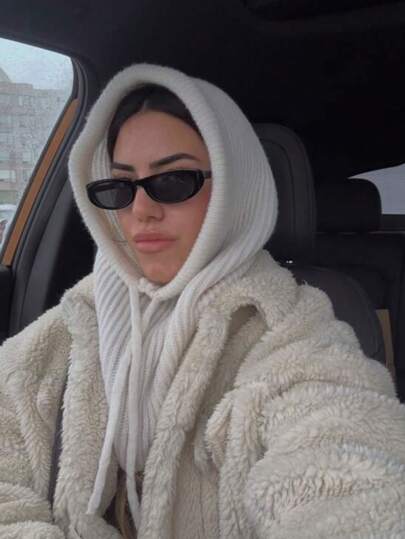 1pc/2pcs Women Drawstring Faux Collar Wool Balaclava Hat Outdoor Ski Warm Knitted Face Neck Protective Mask Hood Suitable For Winter Cold Protection, Random Color And Style Shipped, Christmas Gift