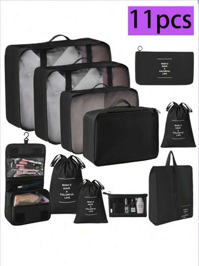 1/1 pieza Bolsa de almacenamiento de viaje plegable, organizador de ropa impermeable de gran capacidad, cubos de embalaje, bolsa de equipaje, bolsa de zapatos, bolsa con cordón, organizador de viaje, bolsa de cosméticos, bolsa de ropa interior, bolsa de maquillaje, bolsa de almacenamiento, bolsa organizadora, para organizar fácilmente su ropa, adecuada para brochas de maquillaje, toallas sanitarias, lápiz labial, lápices de maquillaje, sombras de ojos, espejo, cepillo de dientes, jabón, champú, peine, reloj, teléfono, collar, joyería, productos digitales, bolsa, bolsa de maquillaje, artículos de viaje esenciales