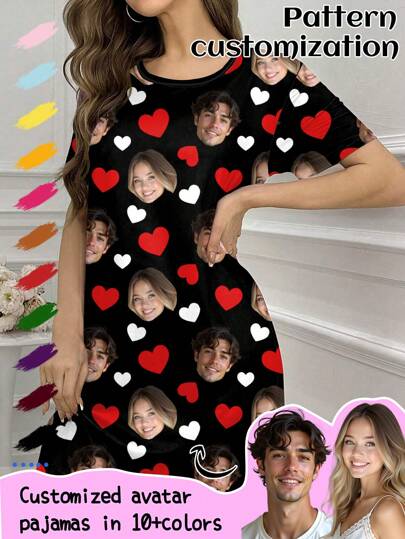 Printstory Customized Sleepwear Dress, Customize With Interesting Patterns Like Human, Pet, Cartoon, Holiday Themed Portraits, Great For Gifts,Dawg,Colorful,Cute,Adorable,Contracted,Funny,Custom,Unique,Customized,Personalized,Ideal Gifts For Him,Ideal Gifts For Her,Boyfriend,Girlfriend,Family,Friends,Grandparents,Her,Underwear & Sleepwear,Easy Comfort,Anniversary Gift, Valentine Gift, Birthday Gift, Wedding Gift,New Year's Eve Outfit