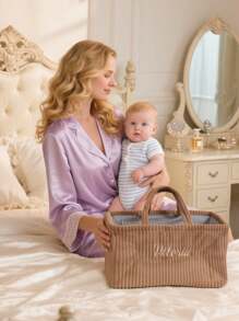 1pc Personalized Solid Color Baby Name Diaper Storage Basket - Ideal Newborn Gift! Customized Embroidered Baby Name Basket, 2-In-1 Storage & Gift Box, Essential For New Parents, Newborn Autumn/Winter Gift, Holiday Gift Choice, Son, Daughter