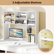 Desktop Bookshelf, Desk Hutch Dorm W/ 7 Cubes & 3 Adjustable Shelves, Desk Shelf For Up To 27" Computer Monitors, Wooden Desktop Storage Organizer For Dorm College Office Home (White)