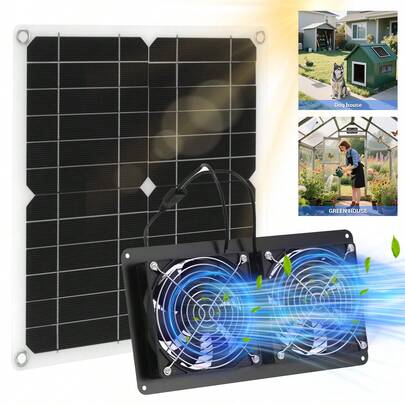  Dazone 15W Solar-Powered Dual Fan Ventilation Kit For  Pet Cage, Shed – 15 W Panel, 10ft Cable,  Solar Fan, Chicken Coops Fan, Bi-Metal Enclosure, Dual Fan, For Shed, Chicken, Greenhouse, Camping