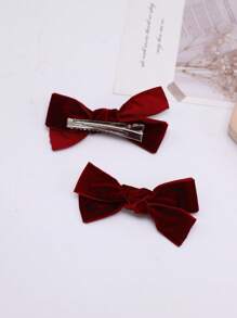 2pcs Women's Burgundy Velvet Bow Hair Clips, Cute Side Hairpins, Sweet Girl Hair Accessories Suitable For Daily, Christmas, Back To School, Date, Valentine's Day, Claw Clips, Hair Claws, Hair Slide, Hair Barrettes, Fall, Winter Outfit For Women, Bows