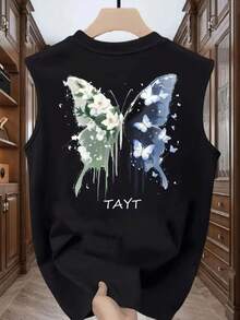 Women's Casual Summer Tank Top, 100% Cotton, Sleeveless, Round Neck, Maximum Comfort - 黑色 - 查看 1