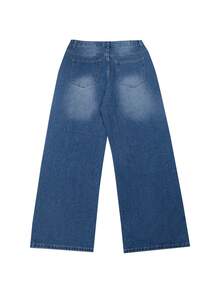 男士水洗宽松直筒牛仔裤 - 中等水洗藍 - 查看 6