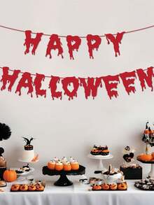 Spanduk Selamat Halloween - Dekorasi Pesta Horor, Garland Tetesan Darah & Tanda - Burgundy - View 2