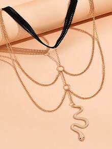 1pc Unique Snake Leg Chain, Sexy Exaggerated Elastic Lace Body Chain - Yellow Gold - View 2