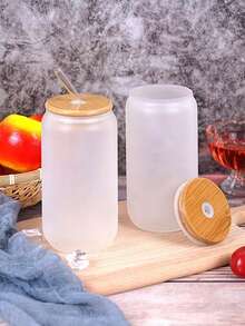 2pcs,16OZ Frosted/Clear Glass Cup Tumblers With Bamboo Lid Sublimate Tumbler Blanks DIY For Iced Coffee Cups