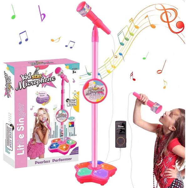 Children's Microphone Toy, Karaoke Machine With Microphone And Adjustable Stand, Flashing Stage Lights, Children's Singing Music Toy, Birthday Gift For Girls And Boys