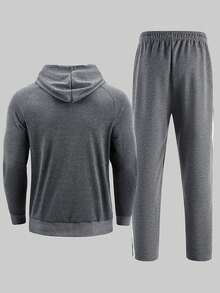 2 Peças Conjunto Esportivo Masculino, Conjunto Esportivo Casual com Capuz, Roupas de Outono