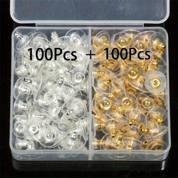 200pcs Mixed Golden & Silvery Iron Earring Backs, 11x6mm Saucer -Shaped Stud Plugs, Jewelry Backing Stoppers For DIY Earring Repair Accessories