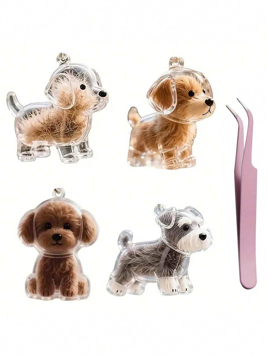 Puppy Transparent Hair Storage Box, Dog Hair Collector Keychain Decorative Souvenir Storage Box, Transparent Pet Hair Memorial Bottle, Keychain For Collecting Cat And Dog Hair Souvenirs, Store Precious Memories Of Furry Friends, Cute Animal Hair Ball Storage Pendant Decorative Souvenir Dust Box Gift - Multicolor - View 1