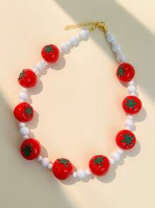 1pc Women's Fashion Tomato Necklace, Unique Handmade Design Sweet & Elegant, Suitable For Daily Wear, Party, Music Festival, Wedding Or Any Occasion