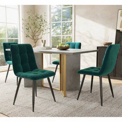 Chaises de salle à manger (lot de 4), coussins d'assise en velours, chaises rembourrées, structure métallique, chaises de salle à manger rembourrées, vert