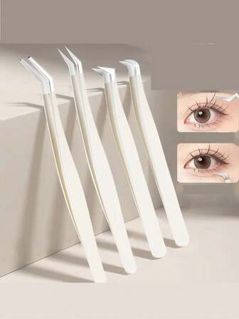 4件套睫毛夹、不锈钢镊子、弯头镊子，美容师必备睫毛嫁接工具，工艺用精密睫毛镊子，贴纸镊子，适合作为礼物和装饰品，可用于化妆、房间装饰、梳妆台、旅行、卧室、化妆配件、镊子、便宜、圣诞礼物、化妆品、化妆工具、便宜货、礼物、女士礼物、圣诞礼物