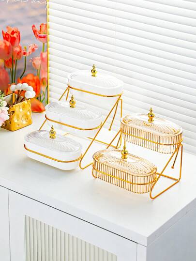 1 件，2 层/3 层时尚带盖零食水果托盘 - 实心铁架，北欧风格设计，适用于厨房、客厅、派对 | 可与干果、糖果、坚果完美搭配 | 易于清洁的多用途开胃菜拼盘