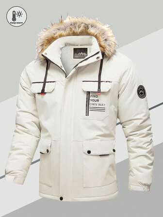 男士保暖长袖外套，带可拆卸帽子和毛领，时尚休闲简约设计，秋冬季馈赠亲友的绝佳礼物