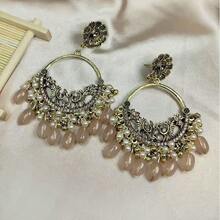 1 Đôi bông tai tròn đính đá lớn kiểu Bohemian cổ điển, thích hợp để đeo hàng ngày (Bông tai có hiệu ứng cũ kỹ, bình thường và không đồng nhất) - Cà phê - Xem 5
