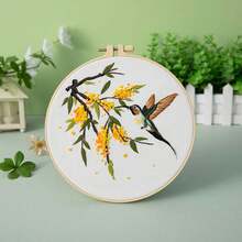 1set DIY Hand Embroidery Kit, Bird & Floral Pattern, Includes Embroidery Hoop, Threads, Stencil For Beginner, Random Color - Multicolor - View 19