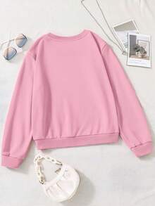 Felpa girocollo a maniche lunghe casual per bambini/bambini piccoli, motivo minimalista a cuore, vestibilità morbida, adatta per uso quotidiano, autunno - Rosa - Visualizzare 2