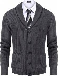 Suéter de Hombre de Punto de Cable con Detalle de Botones y Bolsillos - Gris Oscuro - Ver 2